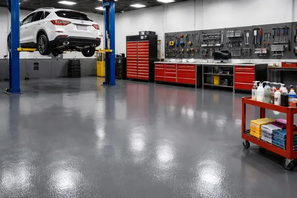 Auto service bay epoxy floor