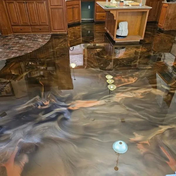 Metallic silver blue epoxy floor Pittsburgh